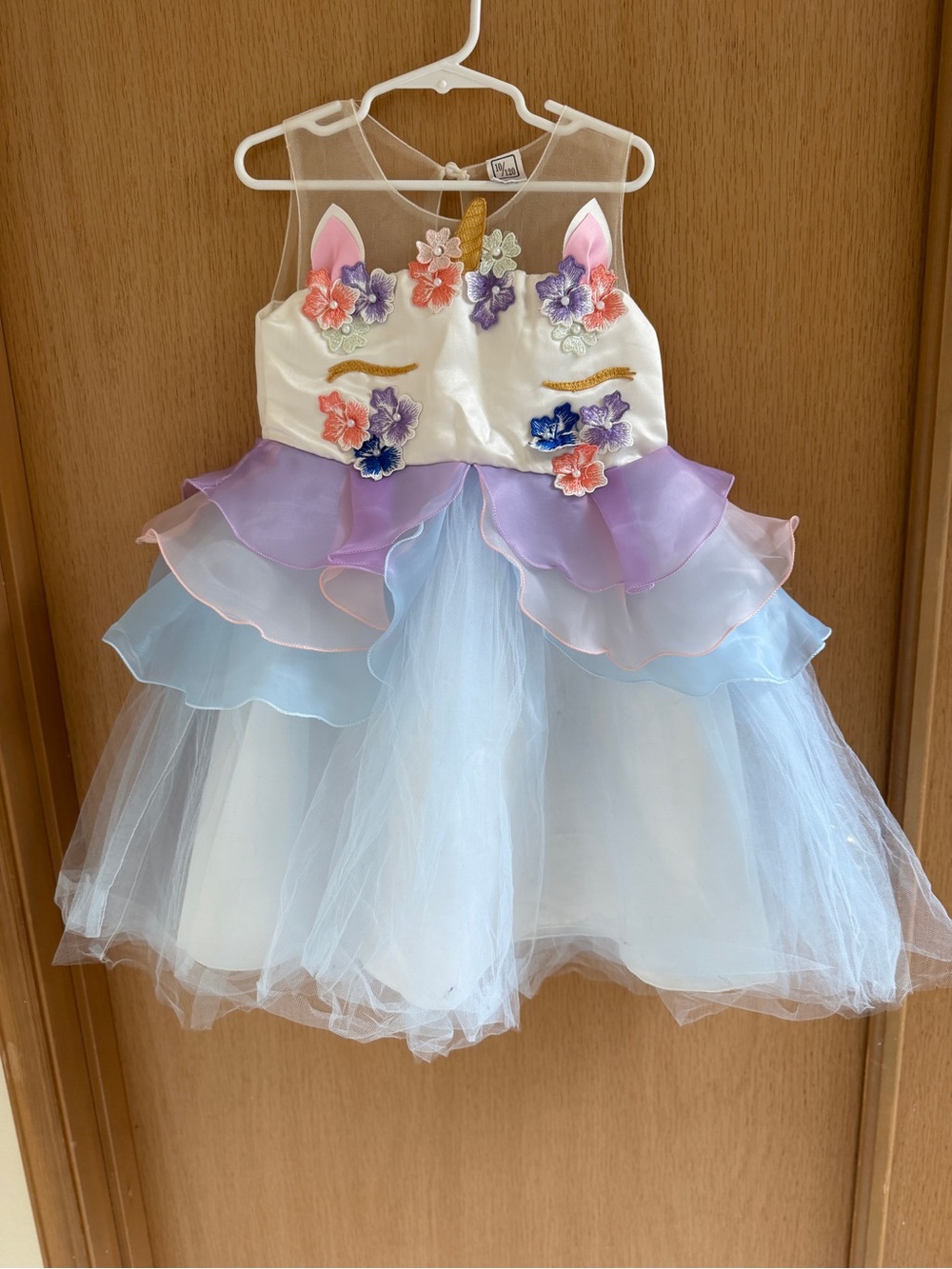 Unicorn Floral Tulle Dress in Pastel Blue & Lavender 6T